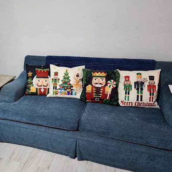 Christmas Pillow Covers Nutcracker Decoration Set Of 4 Accent Holiday Xmas Decor